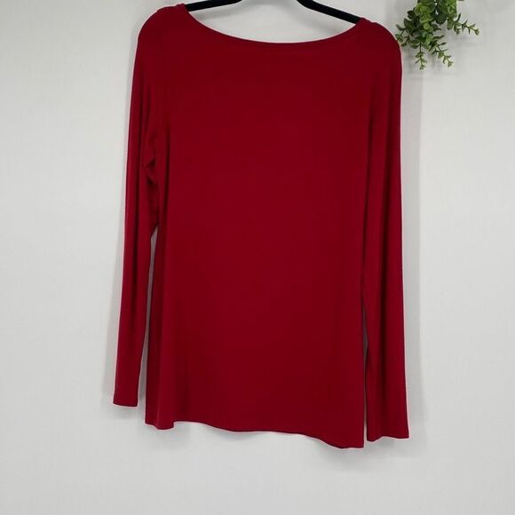 Eileen Fisher Round Neck Viscose Jersey Long Sleeve Tee Tunic Top Red Small - Picture 8 of 11